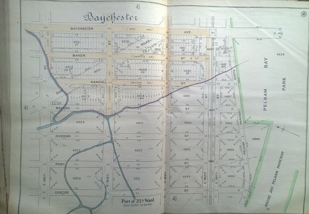 ORIG. 1902 Atlas Map BRONX NY Baychester Station to E195th St Pelham Bay Parkway