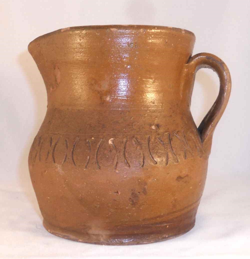Antique Henry Schofield Lead Glazed Yellowish-Brown Redware Pitcher Southeast PA
