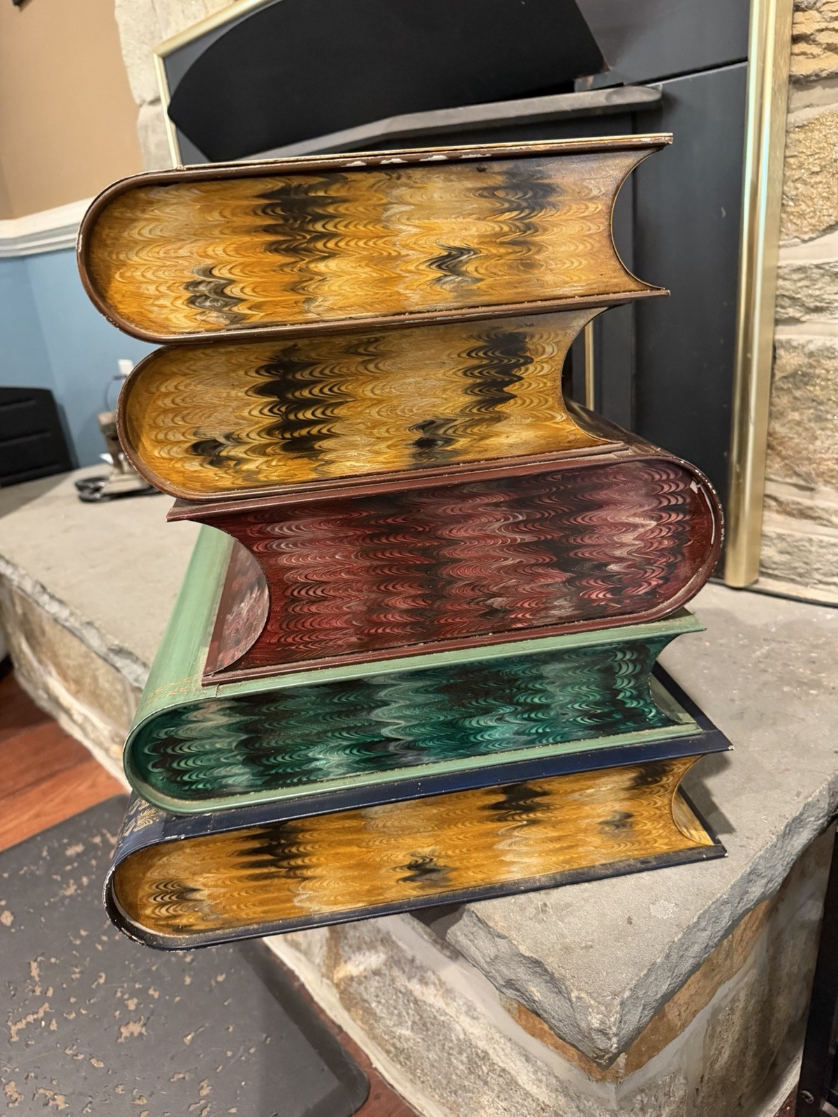 Multicolor Wood Book Stack Accent Table w/ Storage, Made in Italy 18x16x17