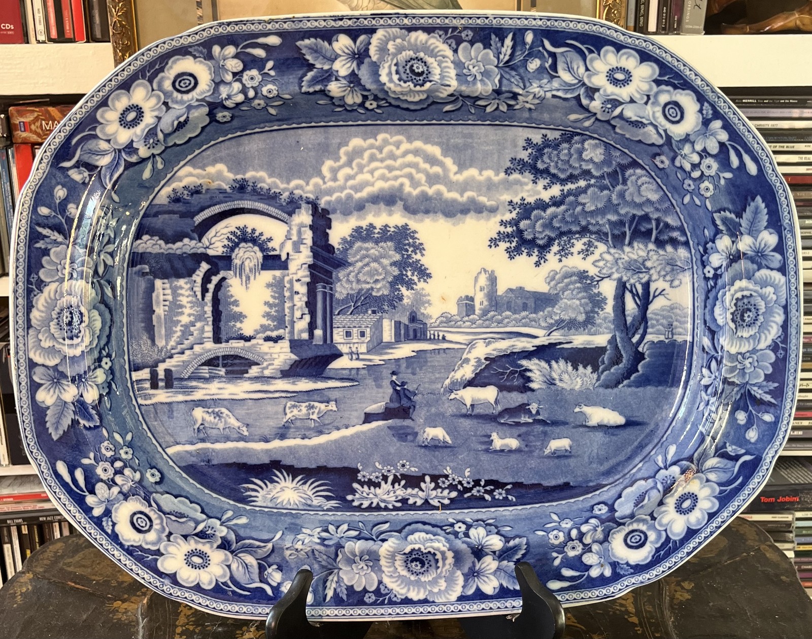 Antique English Platter: Enoch Wood Historical Staffordshire Cattle & Sheep