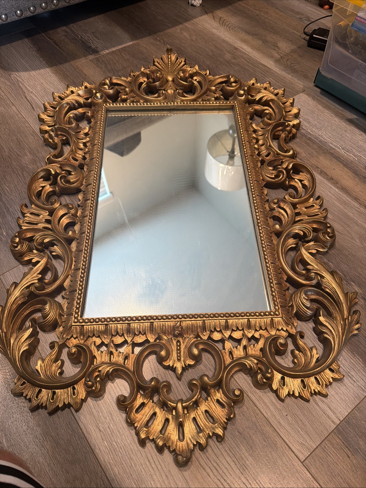 Vintage Syroco Style Burwood Wall Mirror Gold Hollywood Regency Faux Wood 505