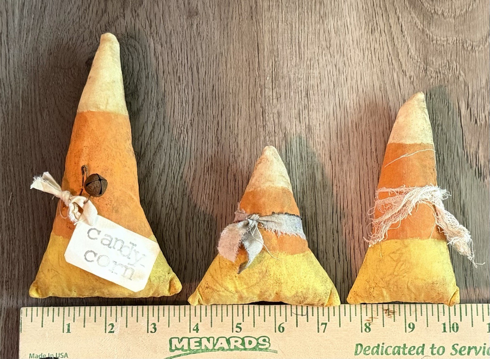 3 Primitive Halloween Candy Corn Decor Handmade Bowl Filler Rustic Coffee Stain