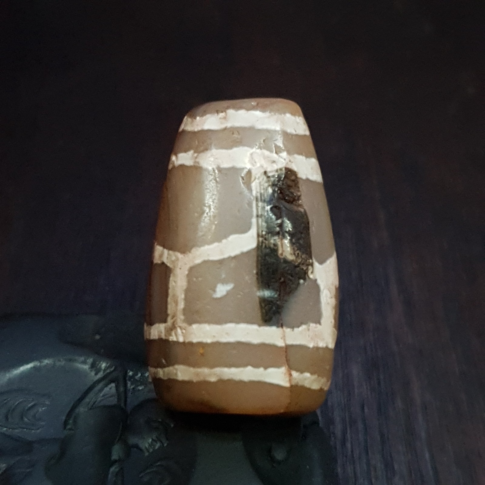 Antique Tibetan Amulet Etched Agate Decorated Bead 18.3×32.1mm