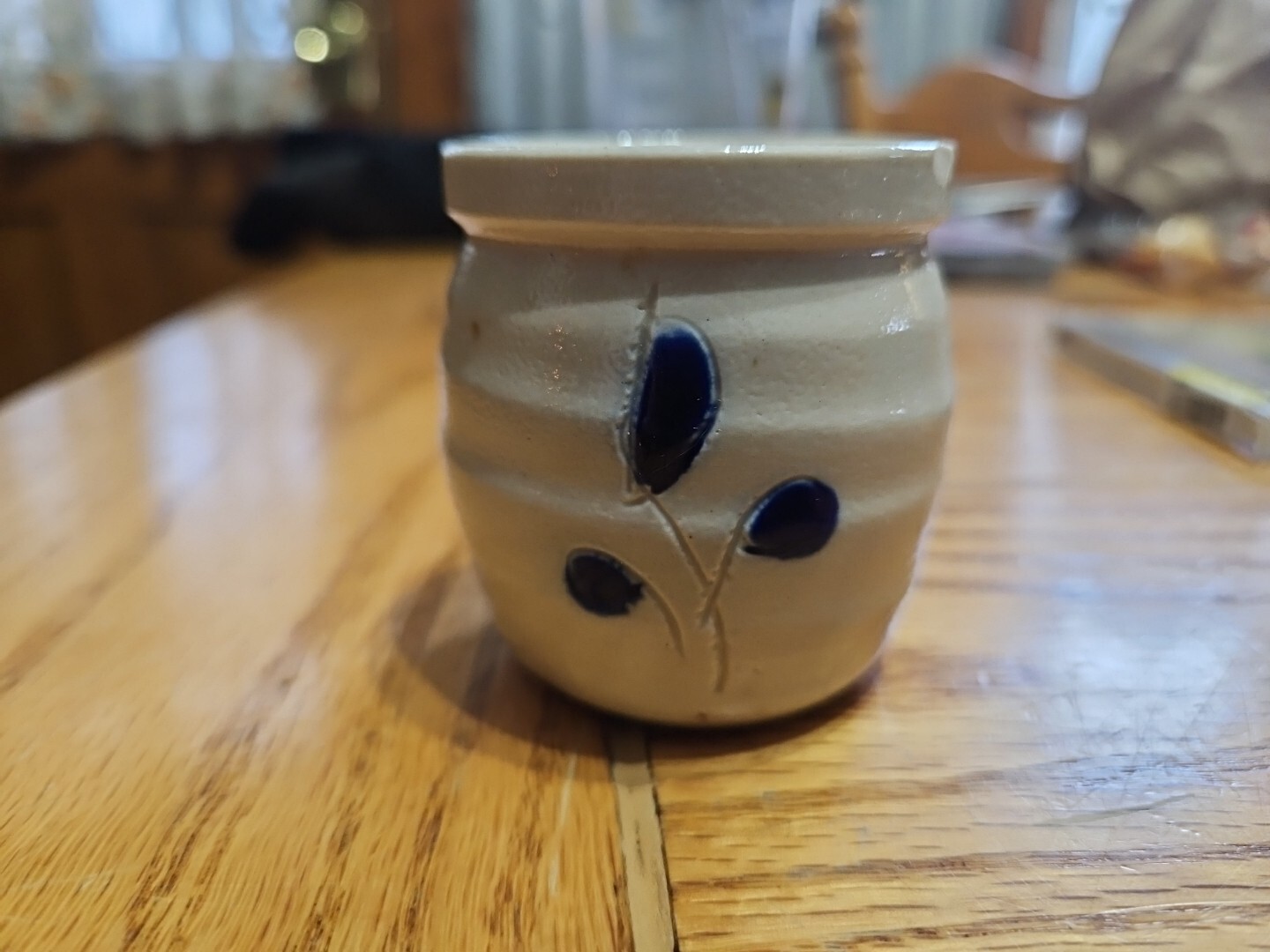 Vintage Stoneware Small Table Salt Crock Cobalt Decoration,Colonial Williamsburg