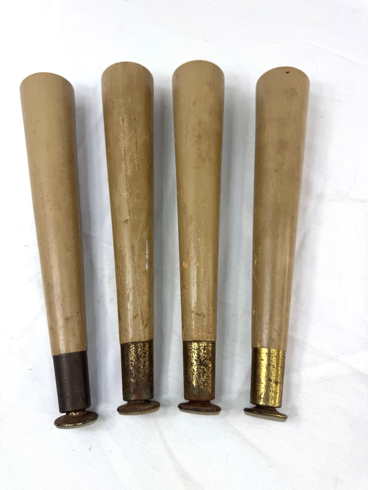 VTG MCM Wooden Retro Table Legs 10.5” Screw In Set of 4 Wood Tapered Brass FrShp
