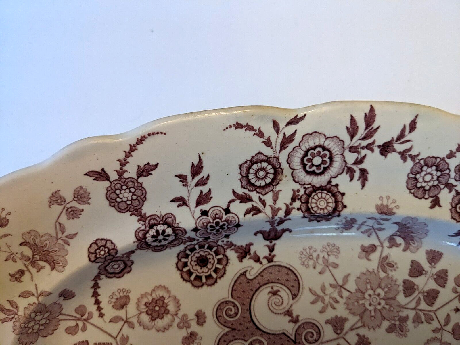 Rare Antique Mulberry Transferware Platter ‘Flosculous’ W.Ridgway Staffordshire