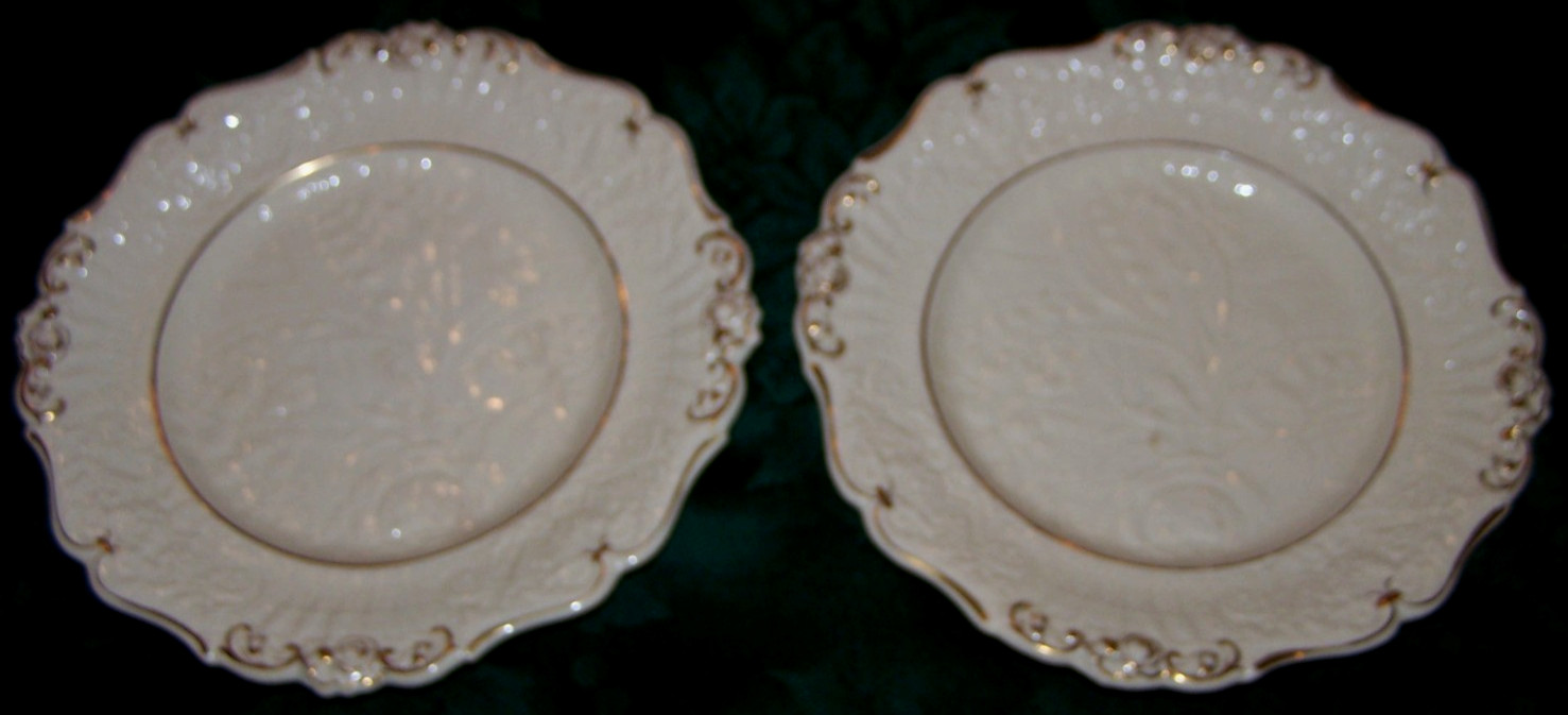 4 Nice Rare Antique Grey/Beige Ridgeway Ridgway Drabware 9in Gold Gilded Plates