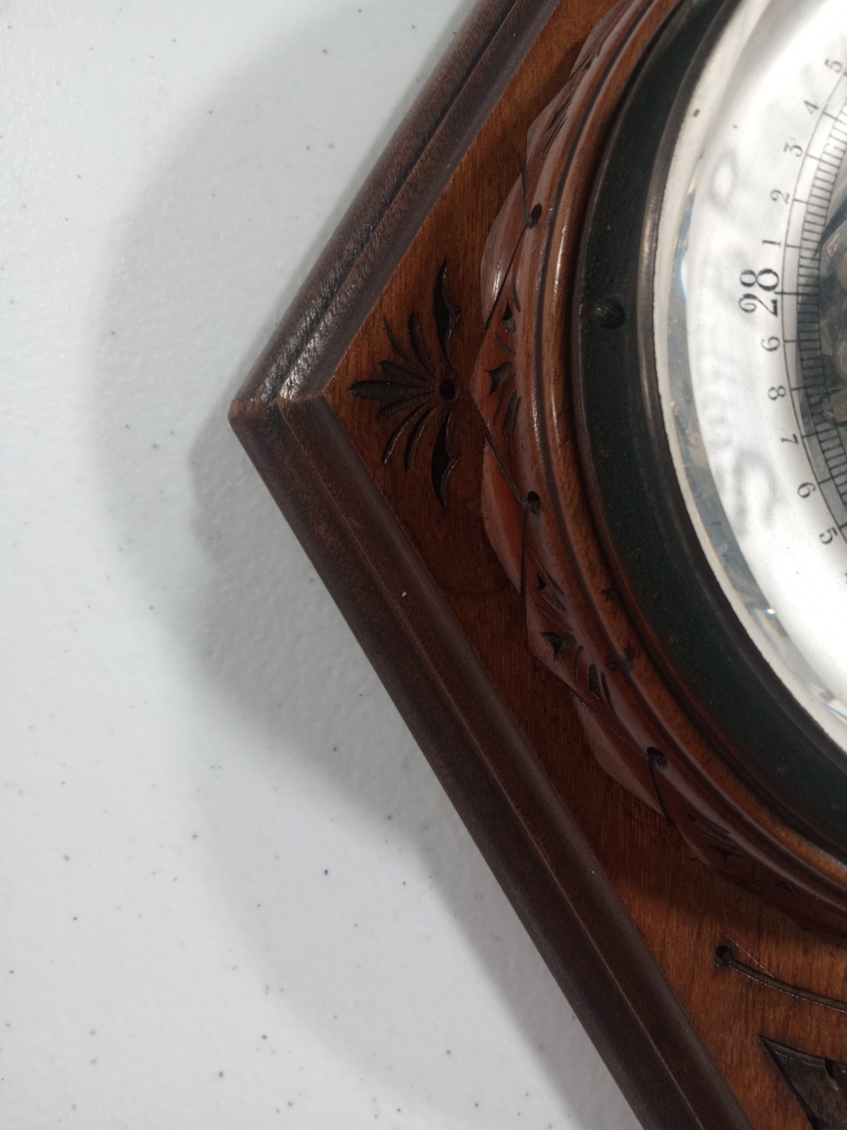 Rare Antique Scottish Barometer Motherwell Scotland Wiseman Carved Inlaid Wood