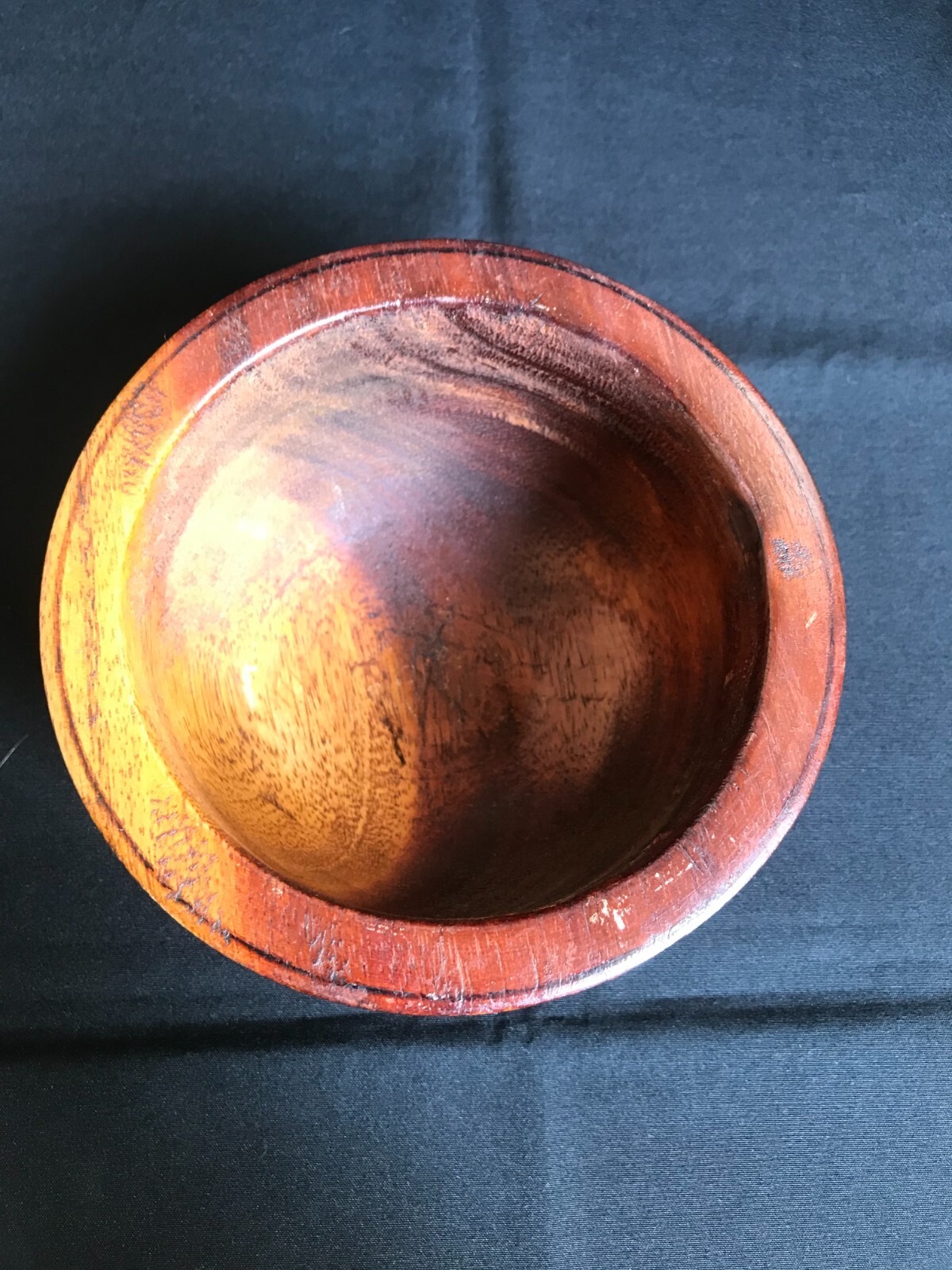 Hand Carved Primitive Antique Single Piece Hard Wood Wooden Rice Curry Bowl B34