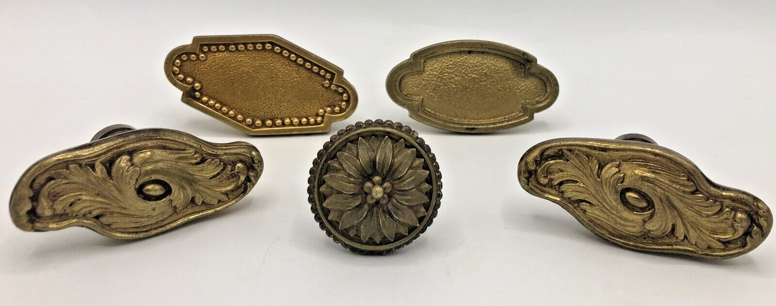 5 antique french door handles knobs lot early 1900’s bronze brass castle