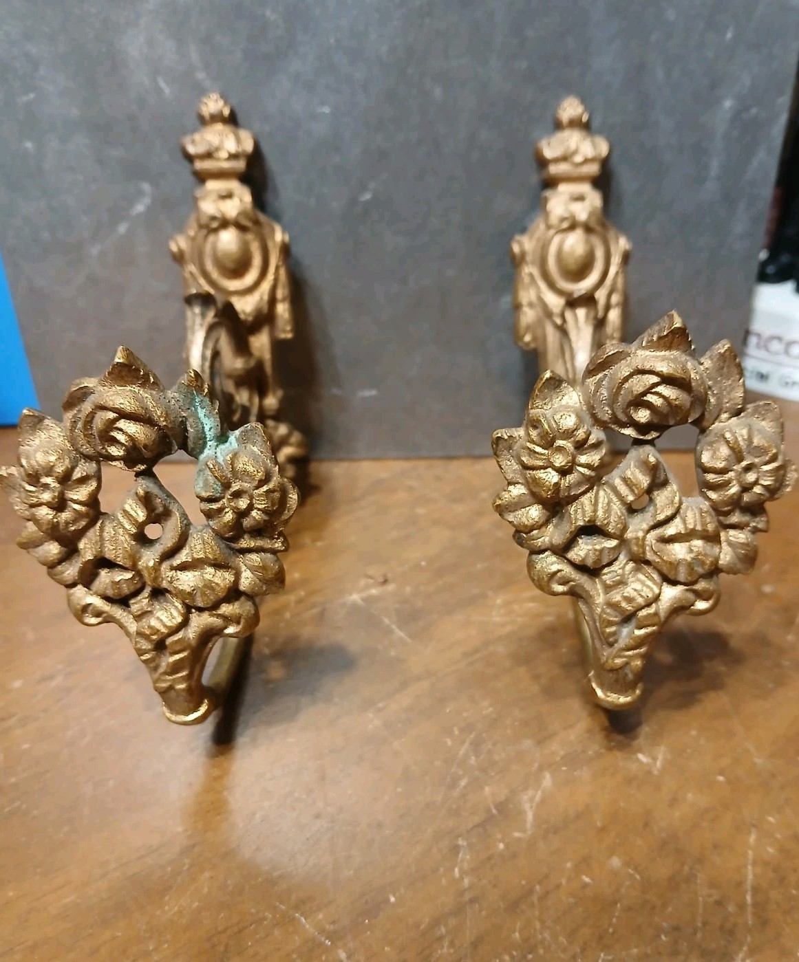 Pair Of Antique Bronze Hooks Wall Or Drape Old Old Drapery