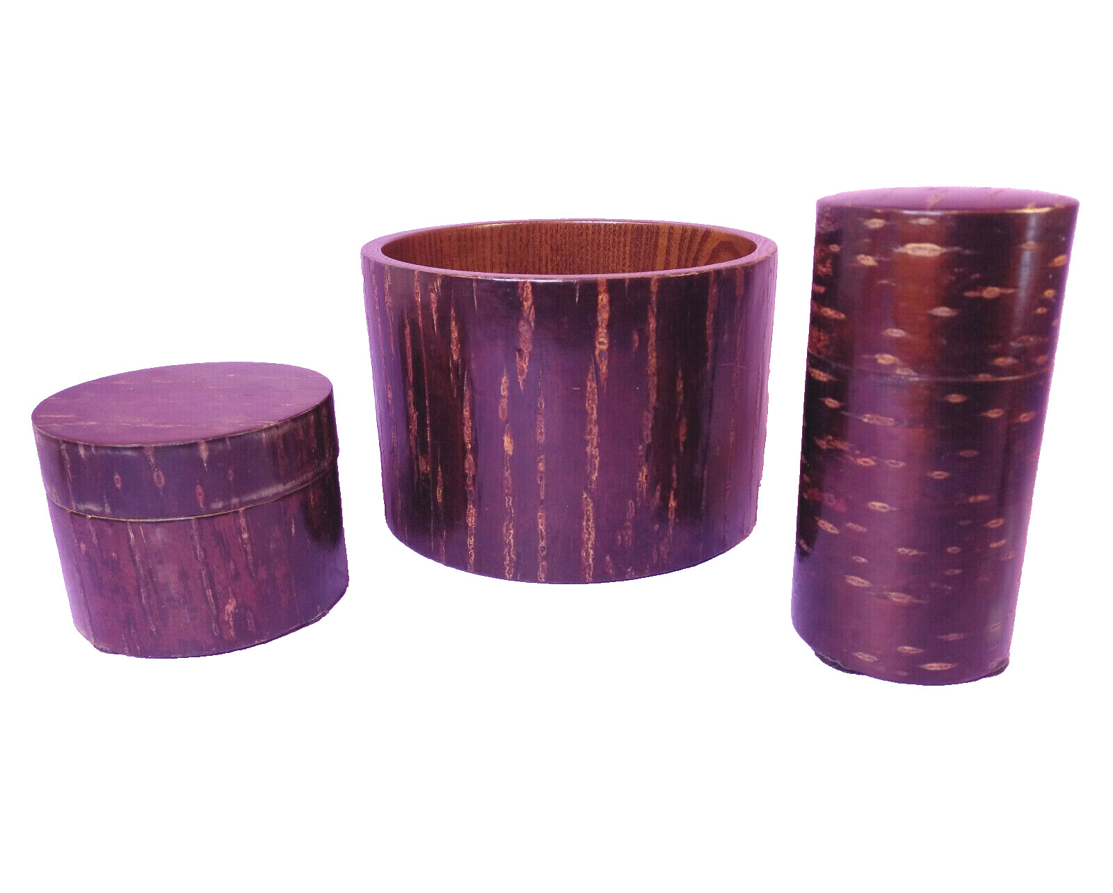 Jujube Cherry Bark Tea Canisters Japanese SET OF 3 Covered Container Handcrafted