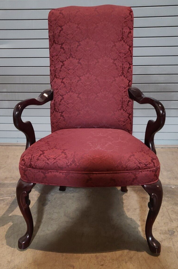 Crystal Furniture Mahogany Gooseneck Red Arm Chair made in Highpoint NC