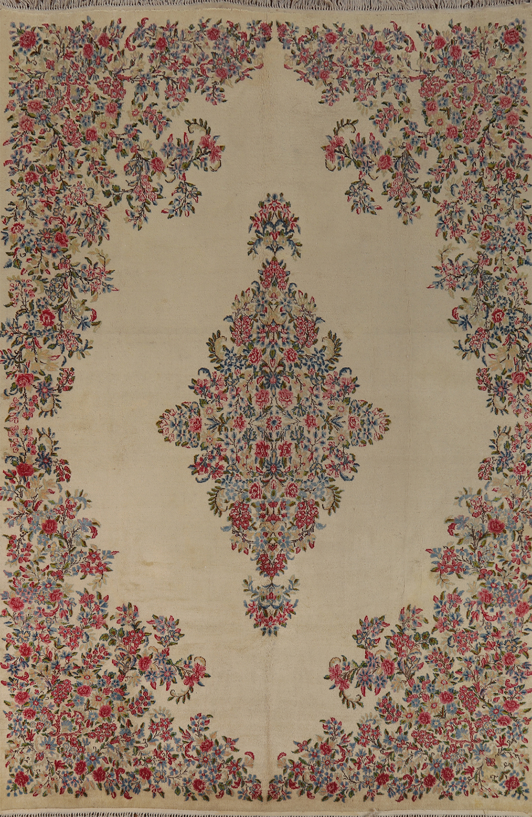 Vintage Floral Kirman Medallion Area Rug 8×11 Wool Hand-knotted Living Room Rug