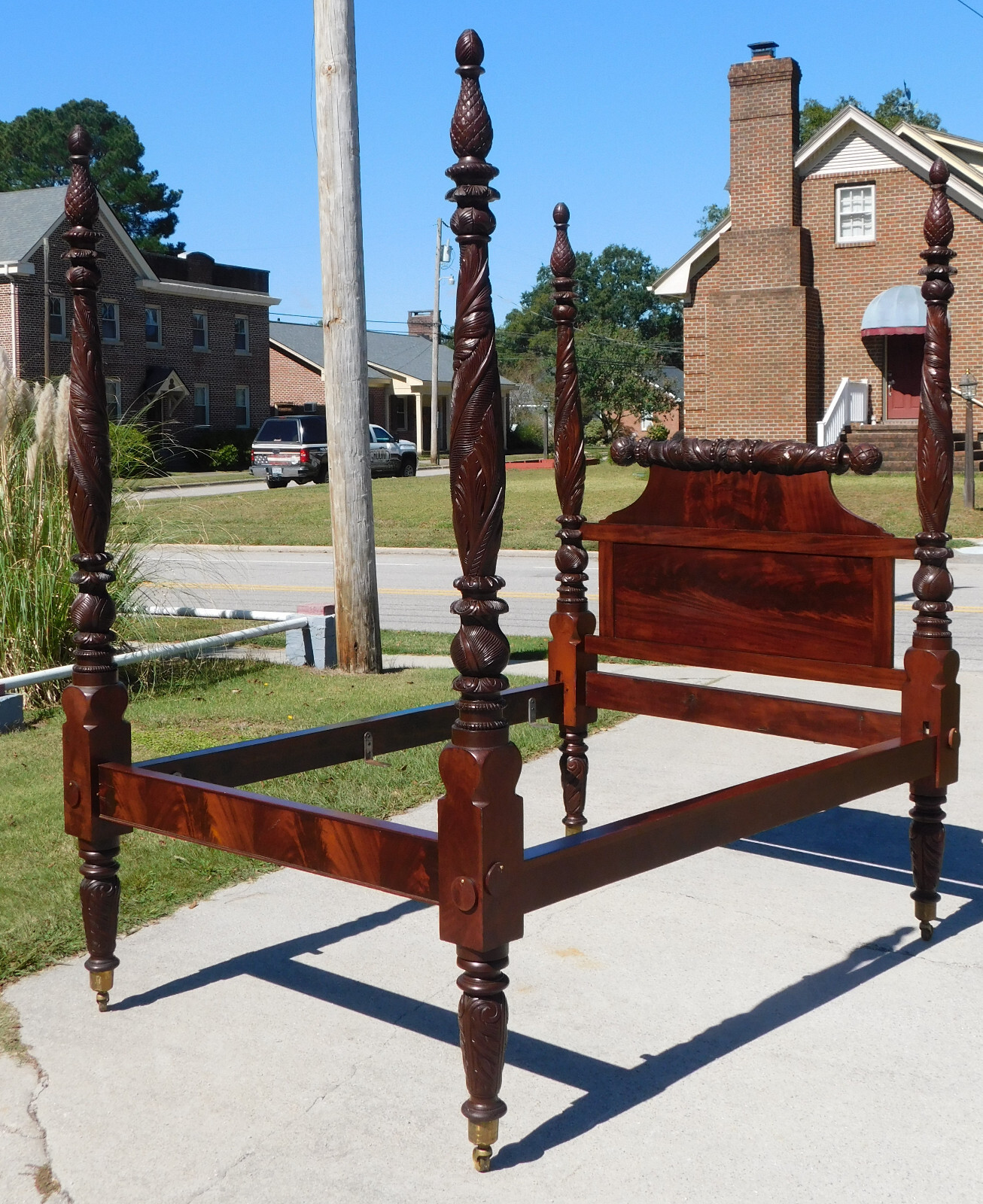American Empire Acanthus Carved Mahogany Poster Bed