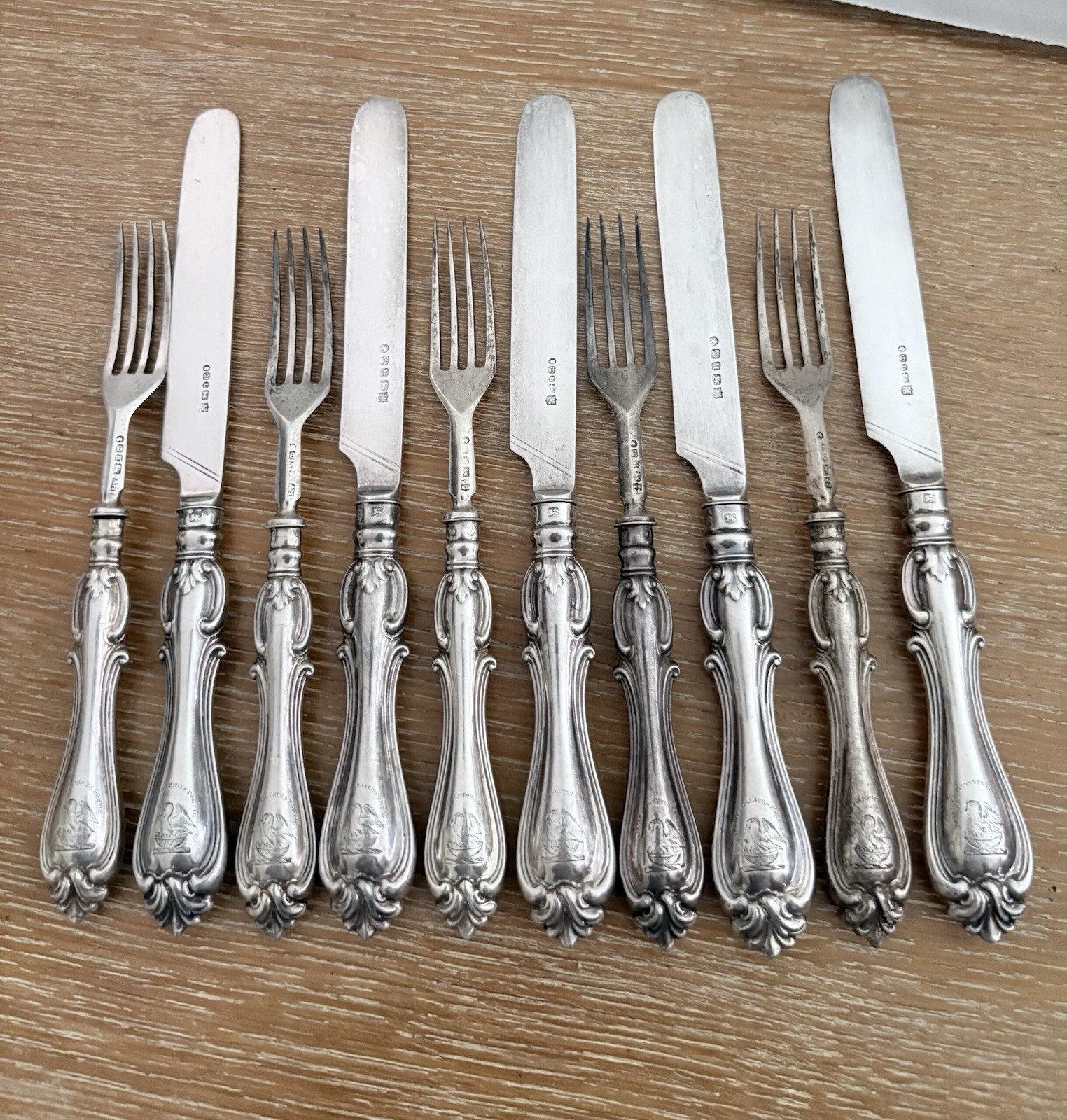 Antique Victorian Sterling Silverware Set Sheffield Rare Gibson Family Crest
