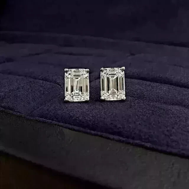 4Ct Emerald Cut Lab Created Diamond Women’s Stud Earrings 14k White Gold Plated