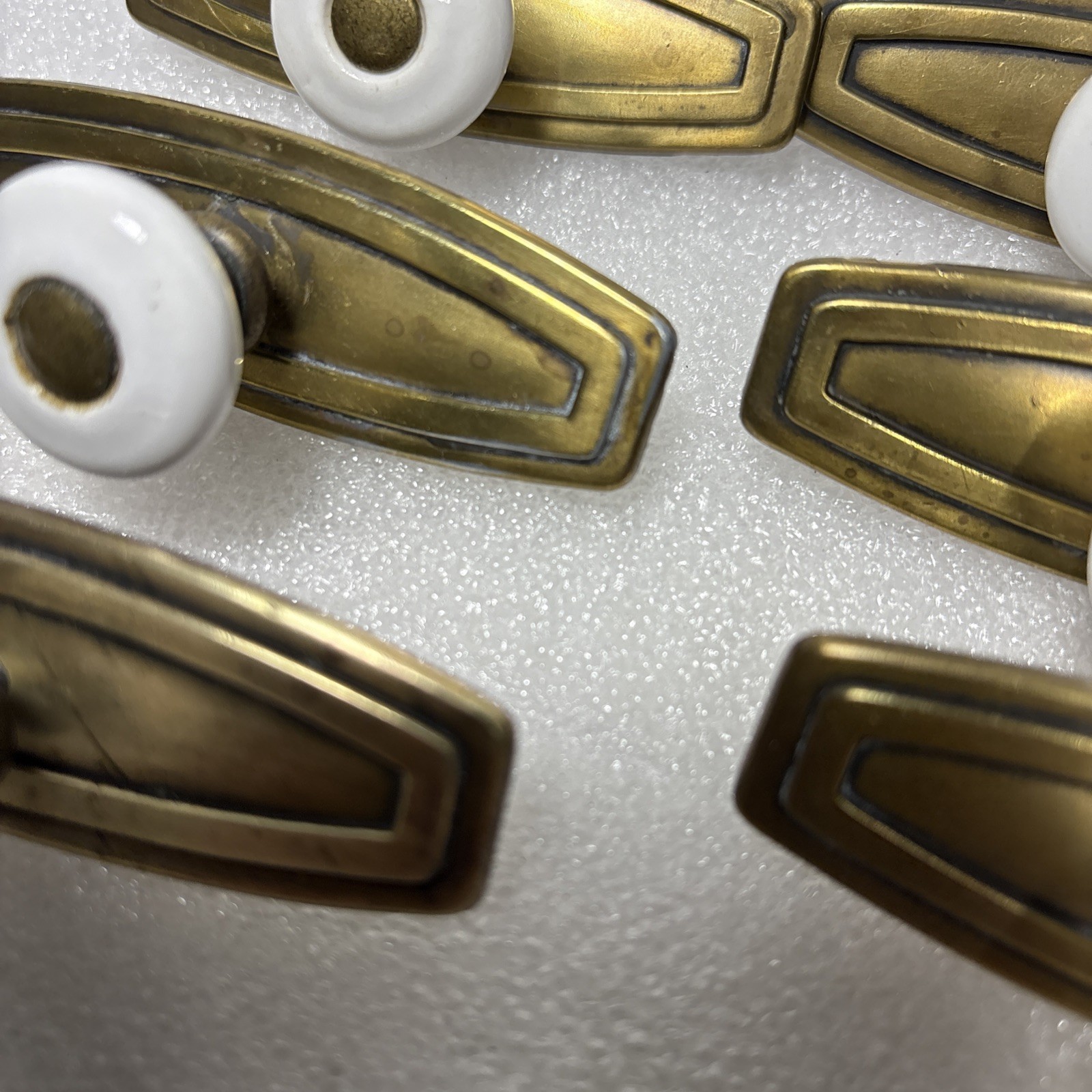 12 Twelve Brass Plate White Ceramic Knob Draw Pulls Center Screws 3.25”