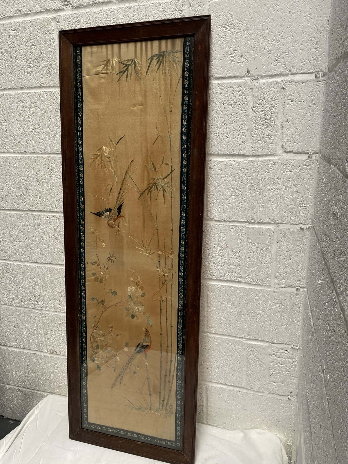 Antique Large Chinese silk embroidery wall hanging tapestry framed Rare