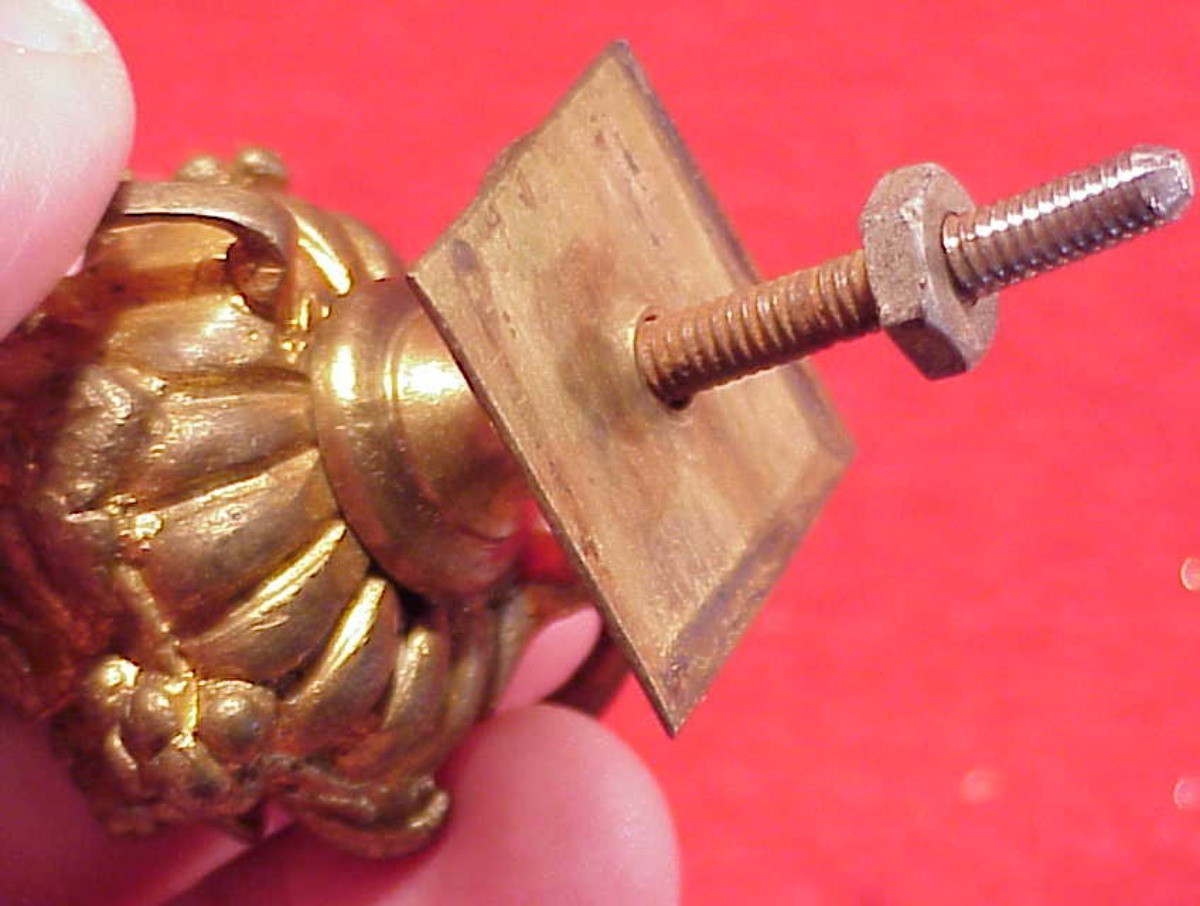 ORIGINAL 2 1/4″ BRASS FINIAL FROM 1840s TORTISE INLAY MANTLE CLOCK GOLD GILT