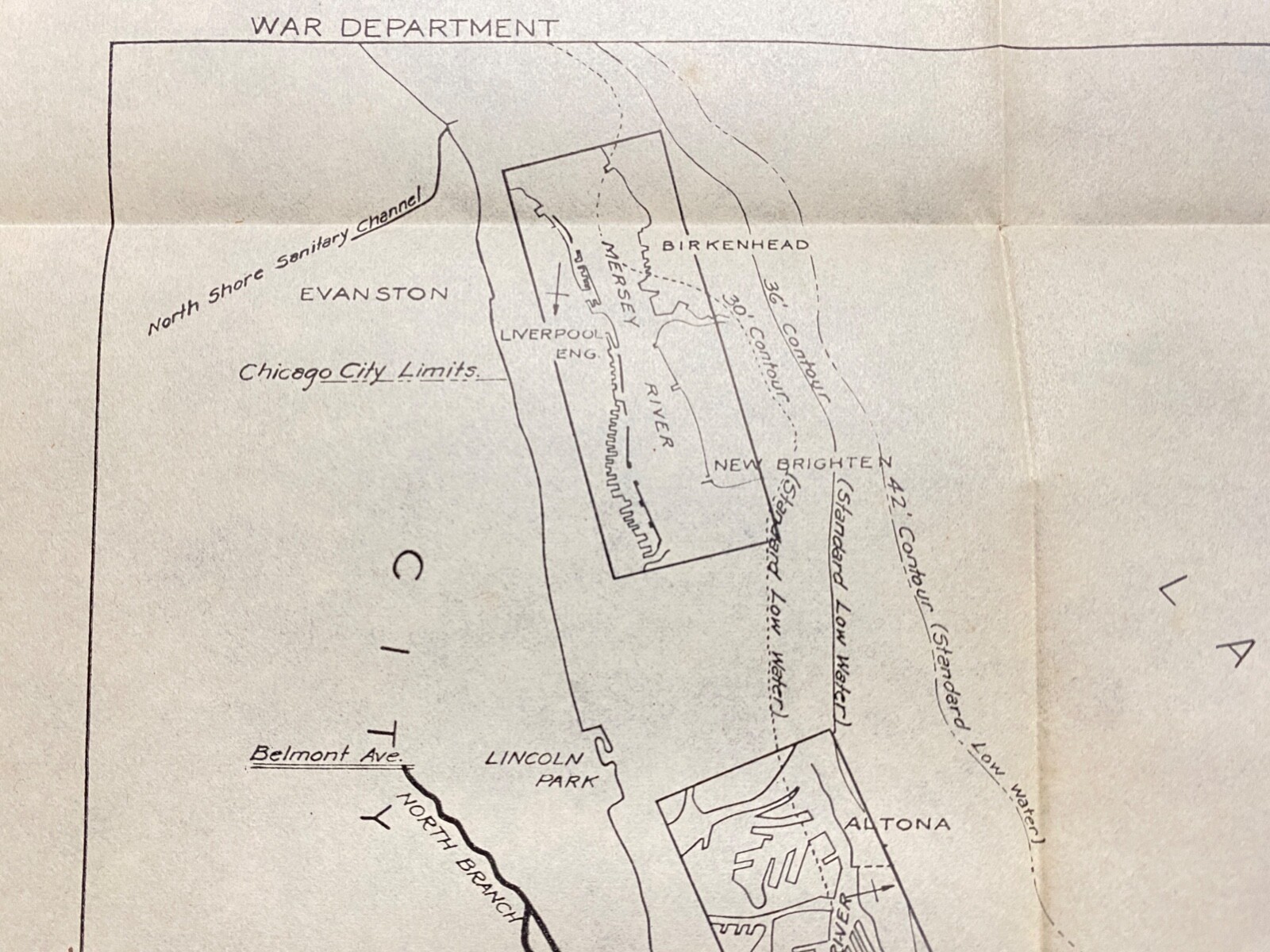 Antique 1919 Chicago Harbor Map War Department Corps Of Engineers US Army