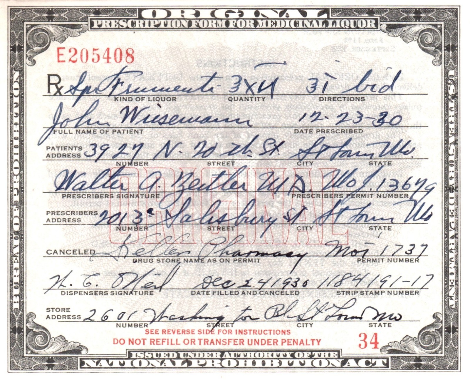 Original Prohibition Whisky Bourbon Prescription Doctor Pharmacy Bar St Louis MO
