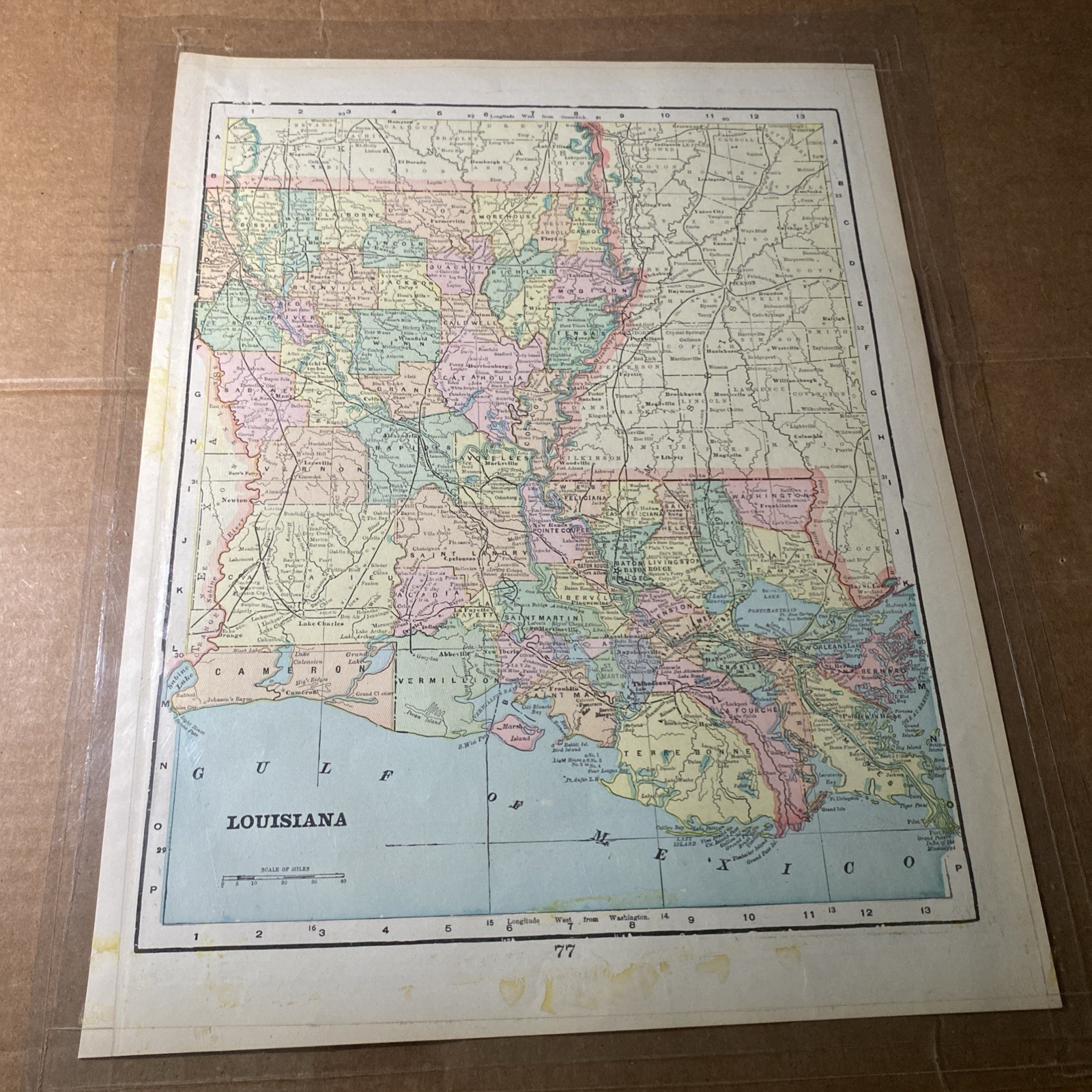 1895 Original Color Map Arkansas and Louisiana Historic 11 x 14 Map