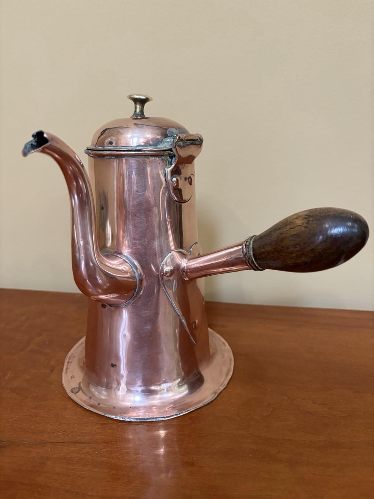 Antique Georgian Copper Coffee Pot, with Wooden Handle