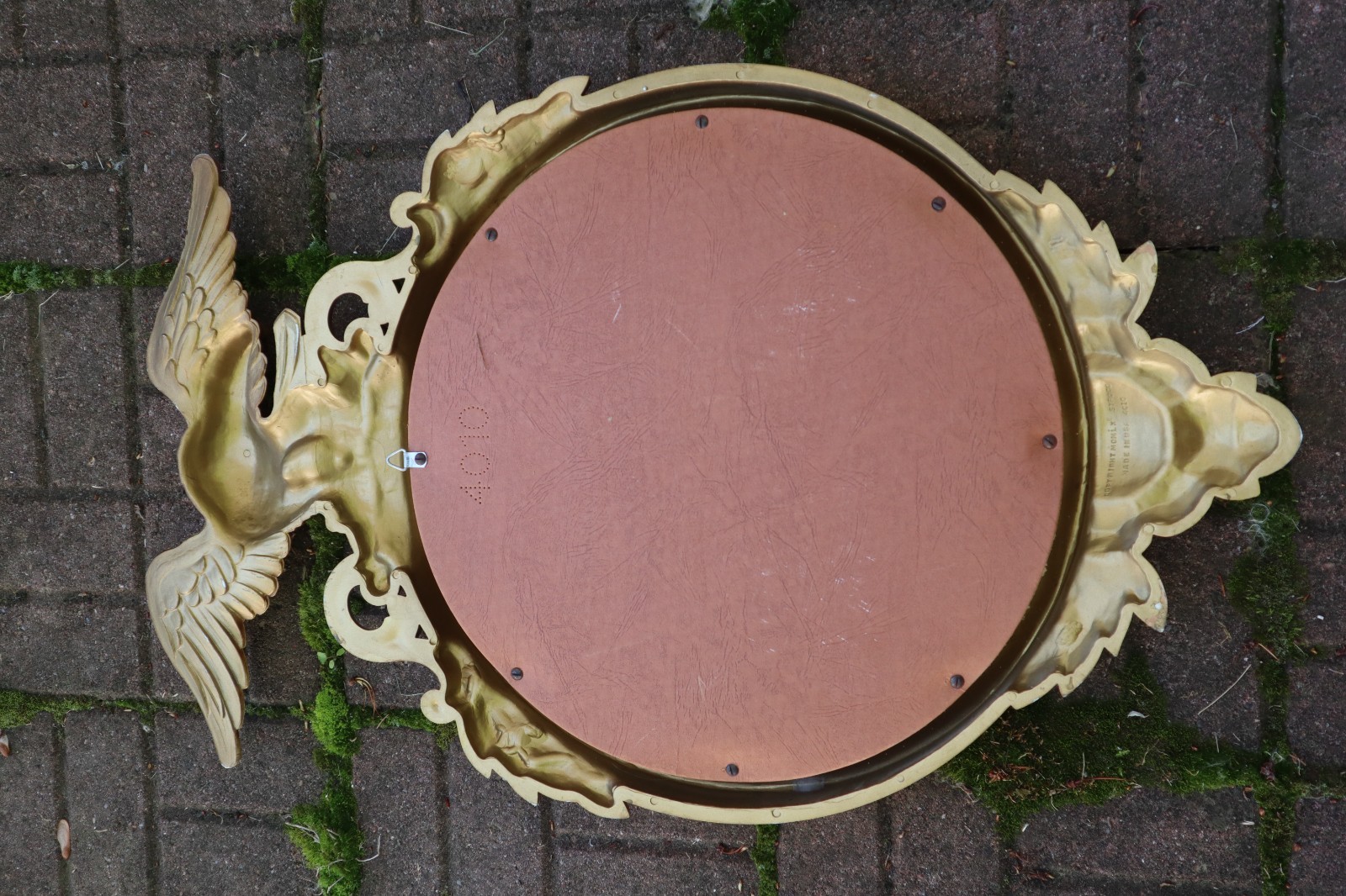 Vtg 1960 SYROCO Wall CONVEX Mirror AMERICAN EAGLE 4010 Gold Large 29×18″
