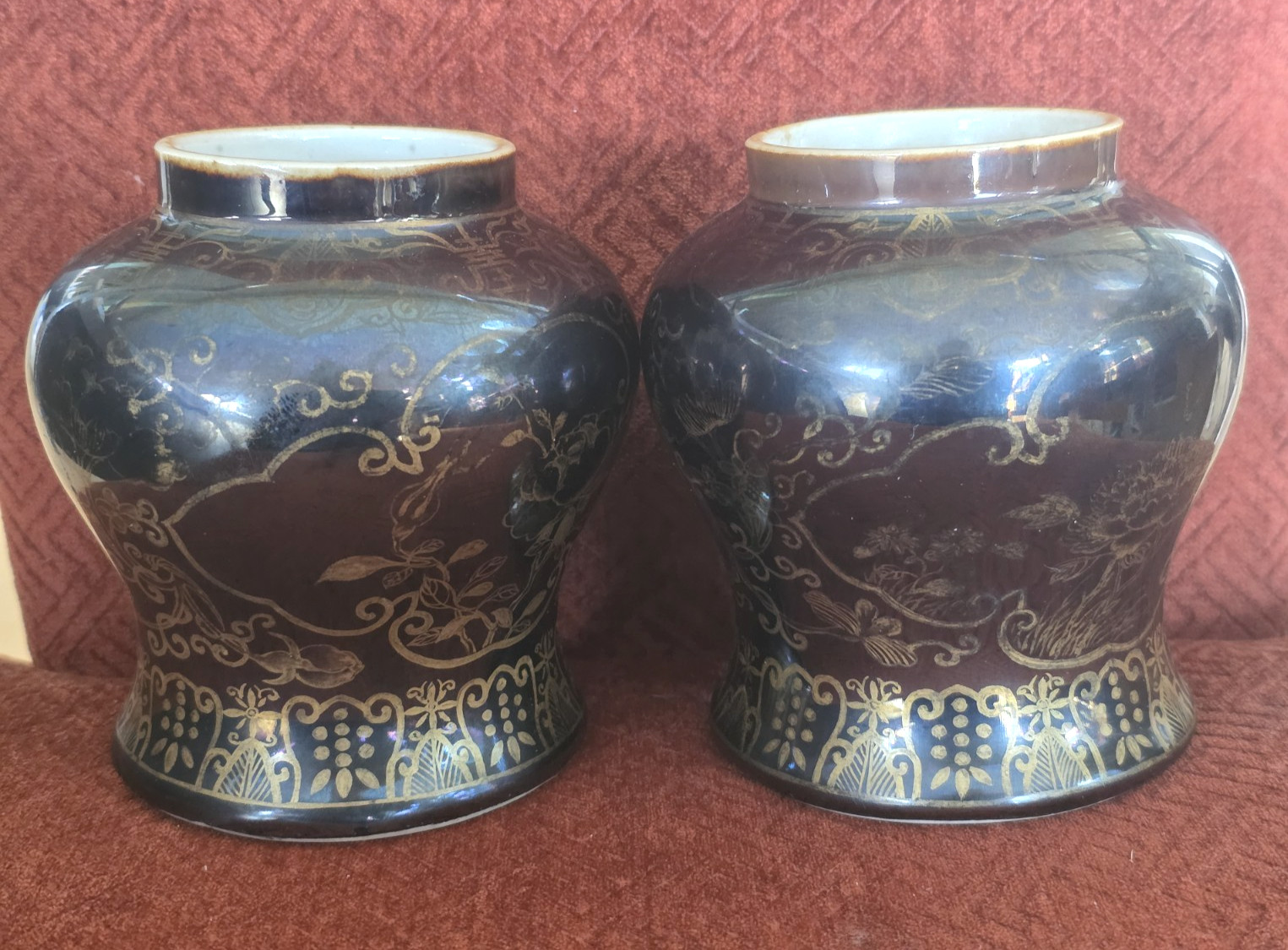 19thC. Chinese Kwang Hsu porcelain Mirror Black ginger jars (Qianlong Dynasty)