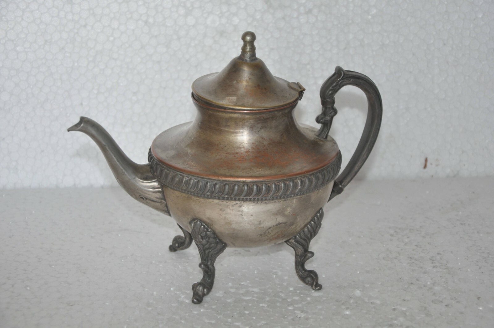 Old White Metal Nickel Plated Solid Fine Handcrafted Tea Kettle, Collectible