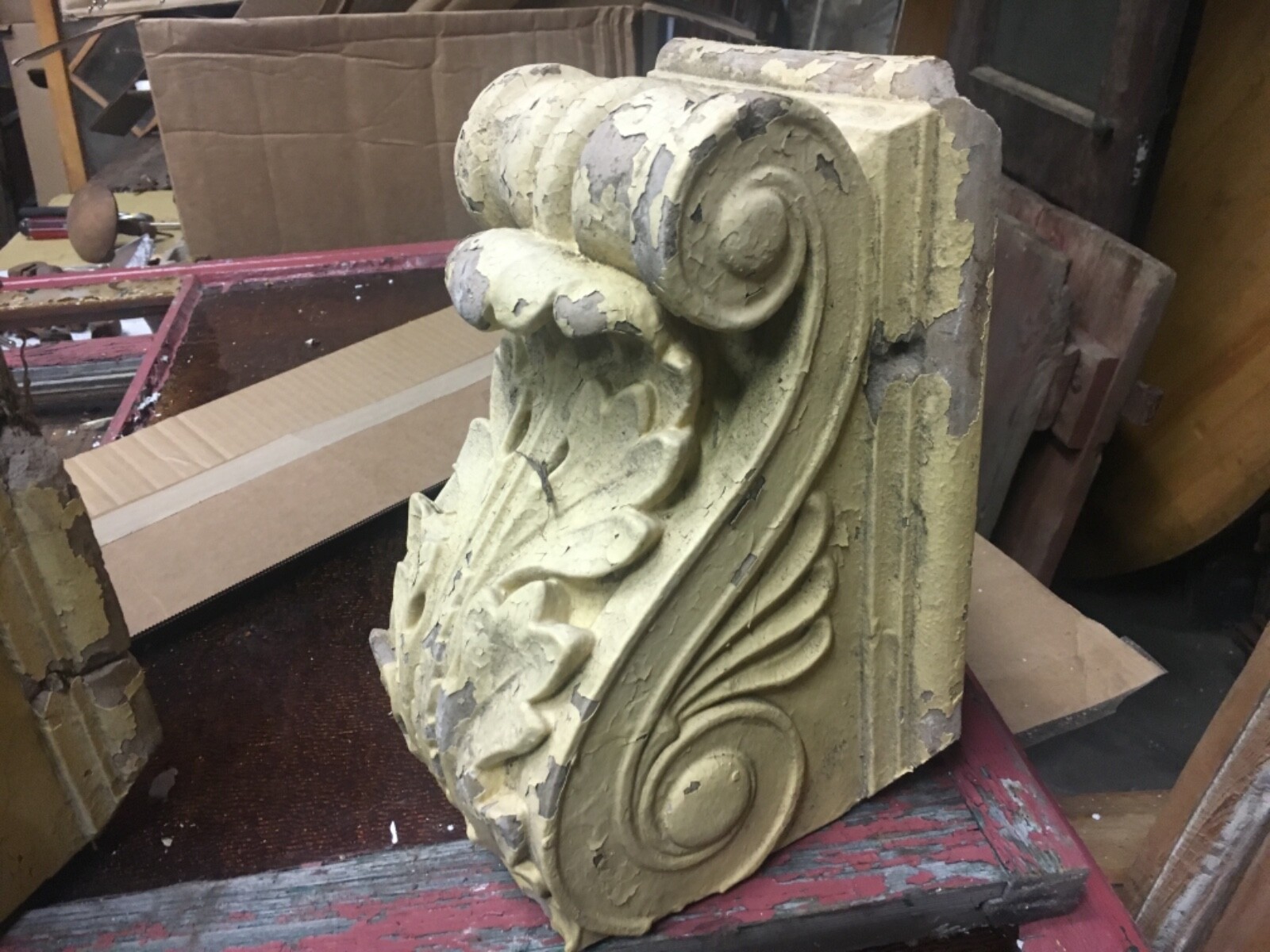 pair c1880/90 Composition corbel brackets acanthus leaf detail 12” x 8” h x 7.75