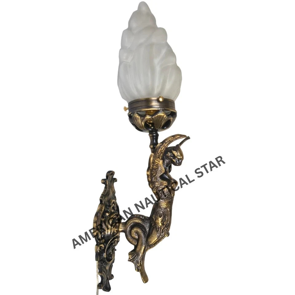 Antique Vintage Art Deco Brass Fire Glass Wall Sconces – Nouveau Lamp Fixture