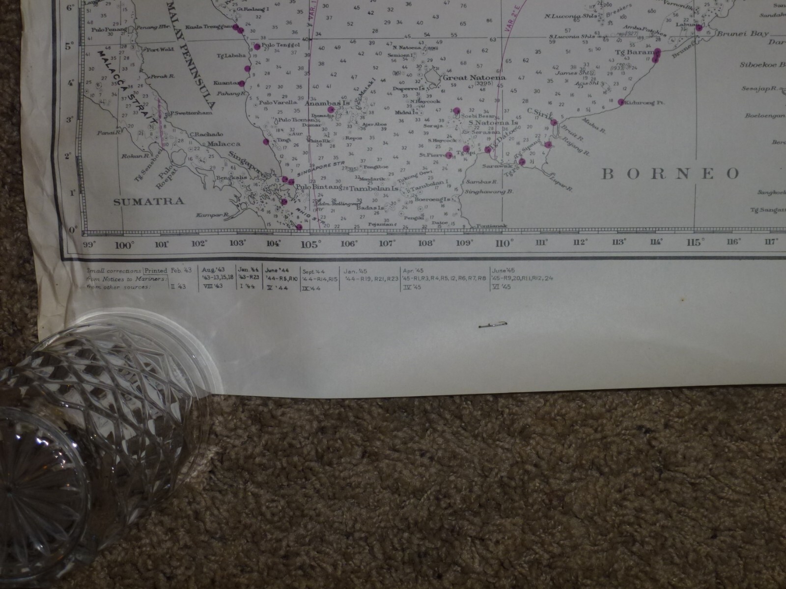 US Navy Hydrographic Map of North Atlantic publ. 1924 rolled