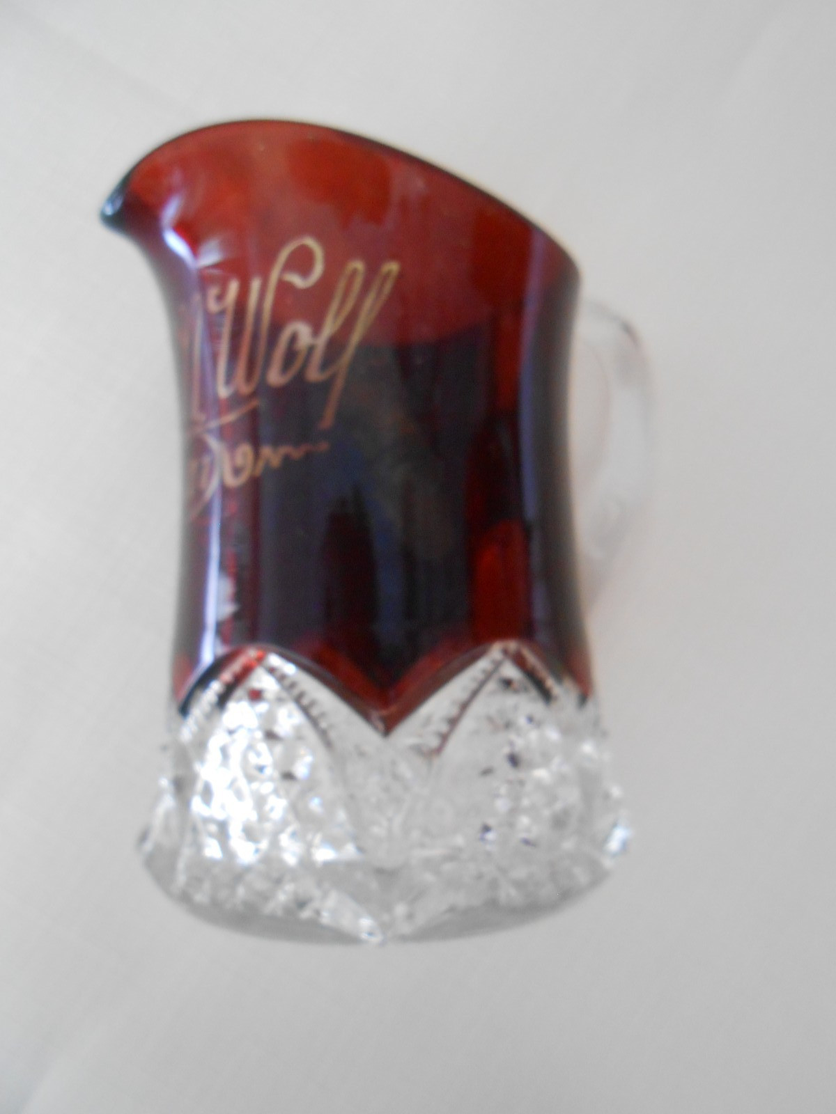 3 Antique Ruby Red Flash Souvenir GOBLET, PITCHER 1907, MUG.