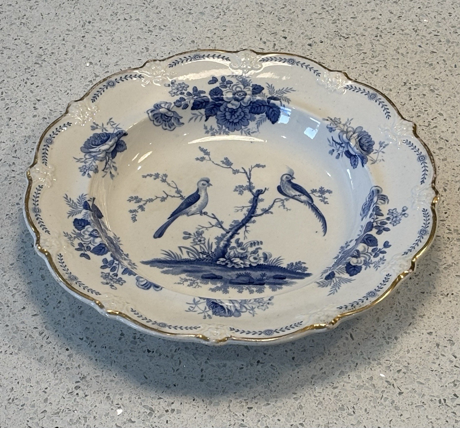Antique JWR Oriental Birds Scalloped Edge Gold Gilded Soup Bowl C.1830