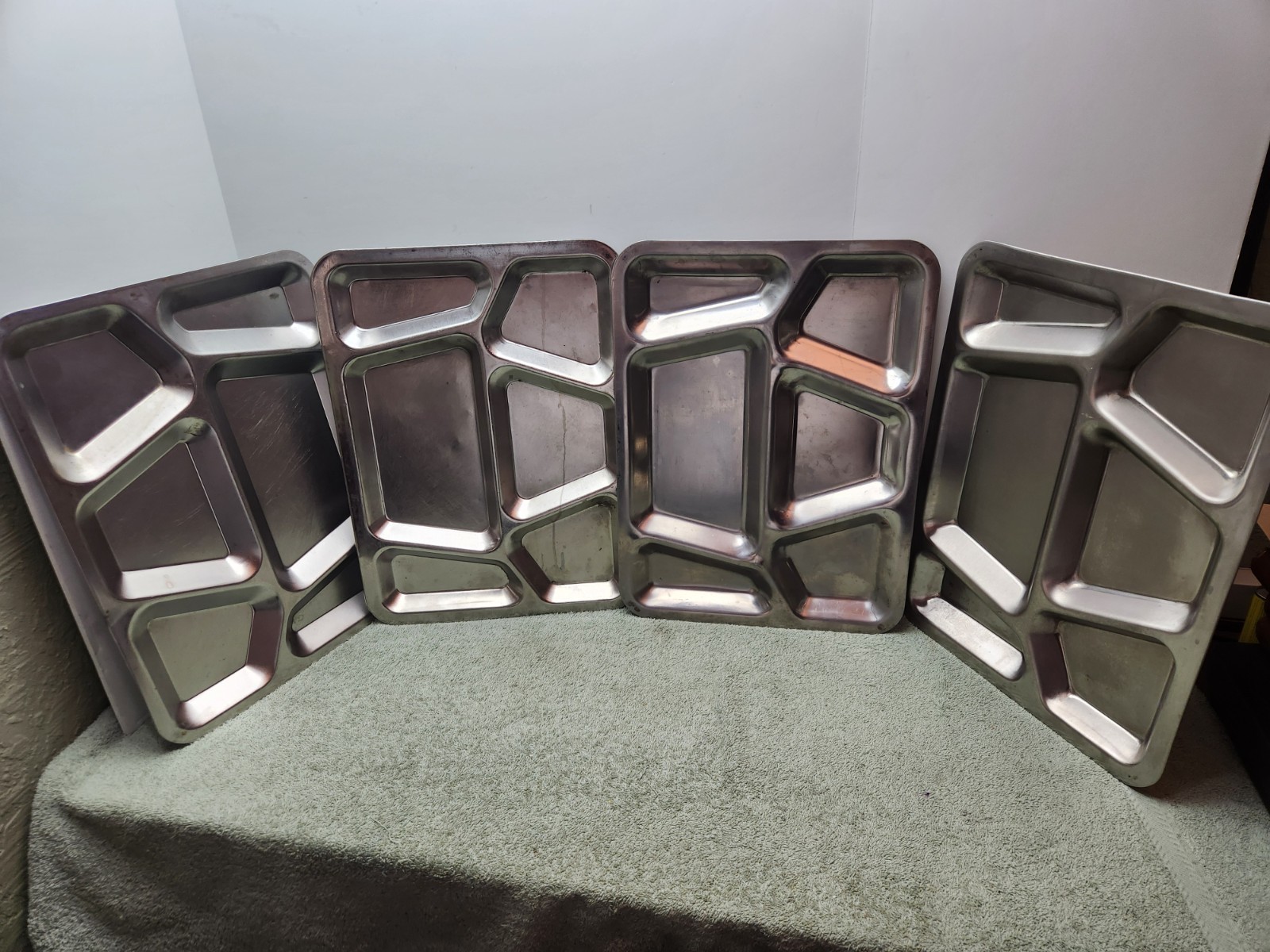 Vintage WWII 1942-44 Military Divided Meal Mess Trays Stainless Steel Lot of 4