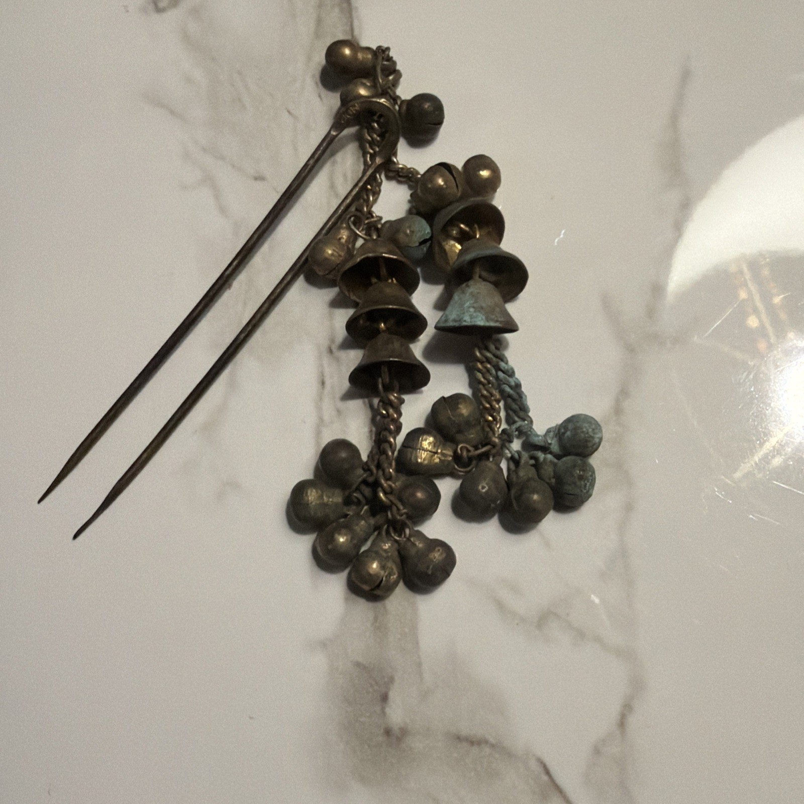 Rare Vintage Antique Brass India Hair Pin Ghungroo Bells Juda Pin Tribal Wedding