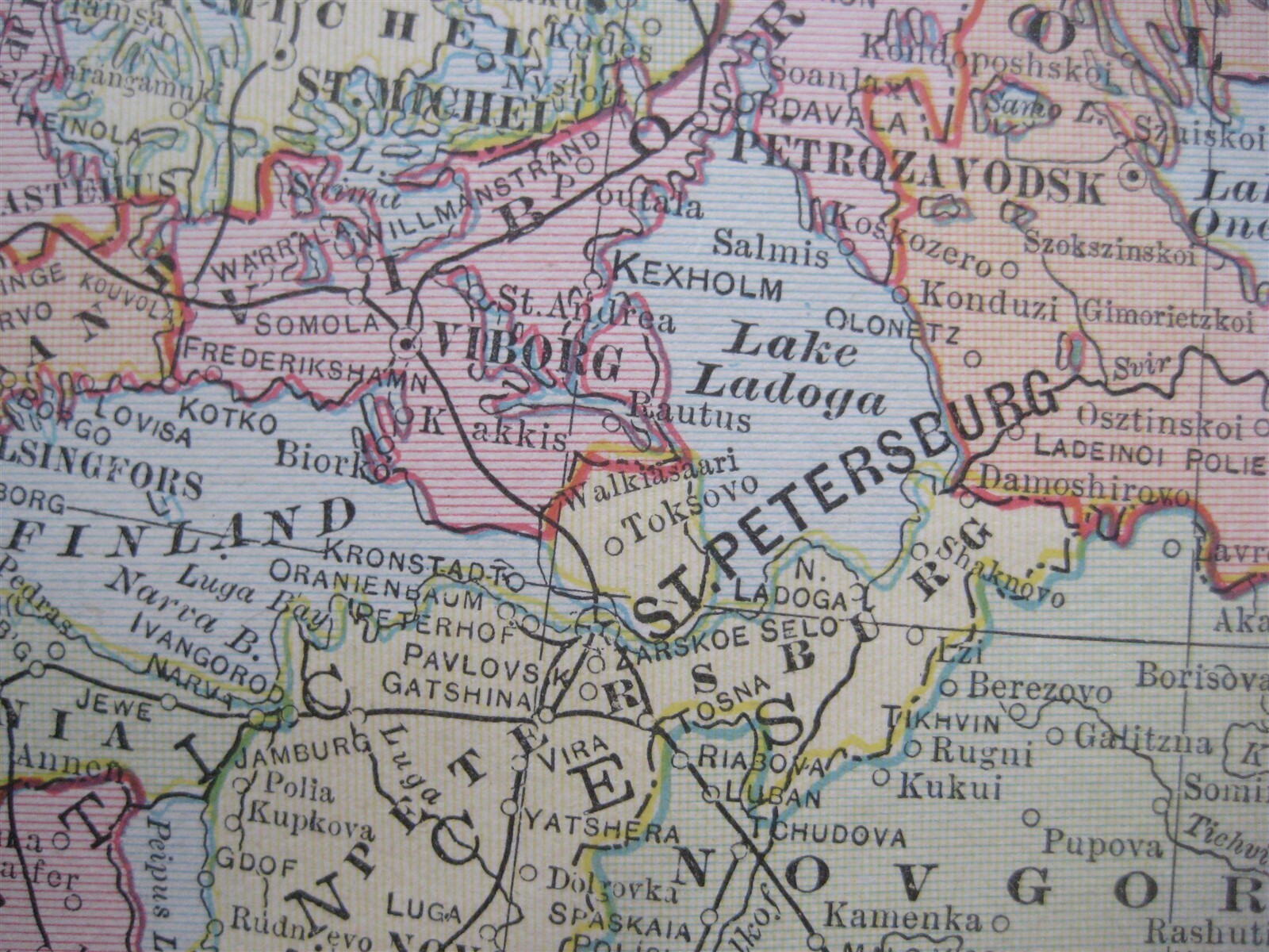 Original 1903 Map RUSSIA St. Petersburg Moscow Finland Poland Warsaw Crimea Kars