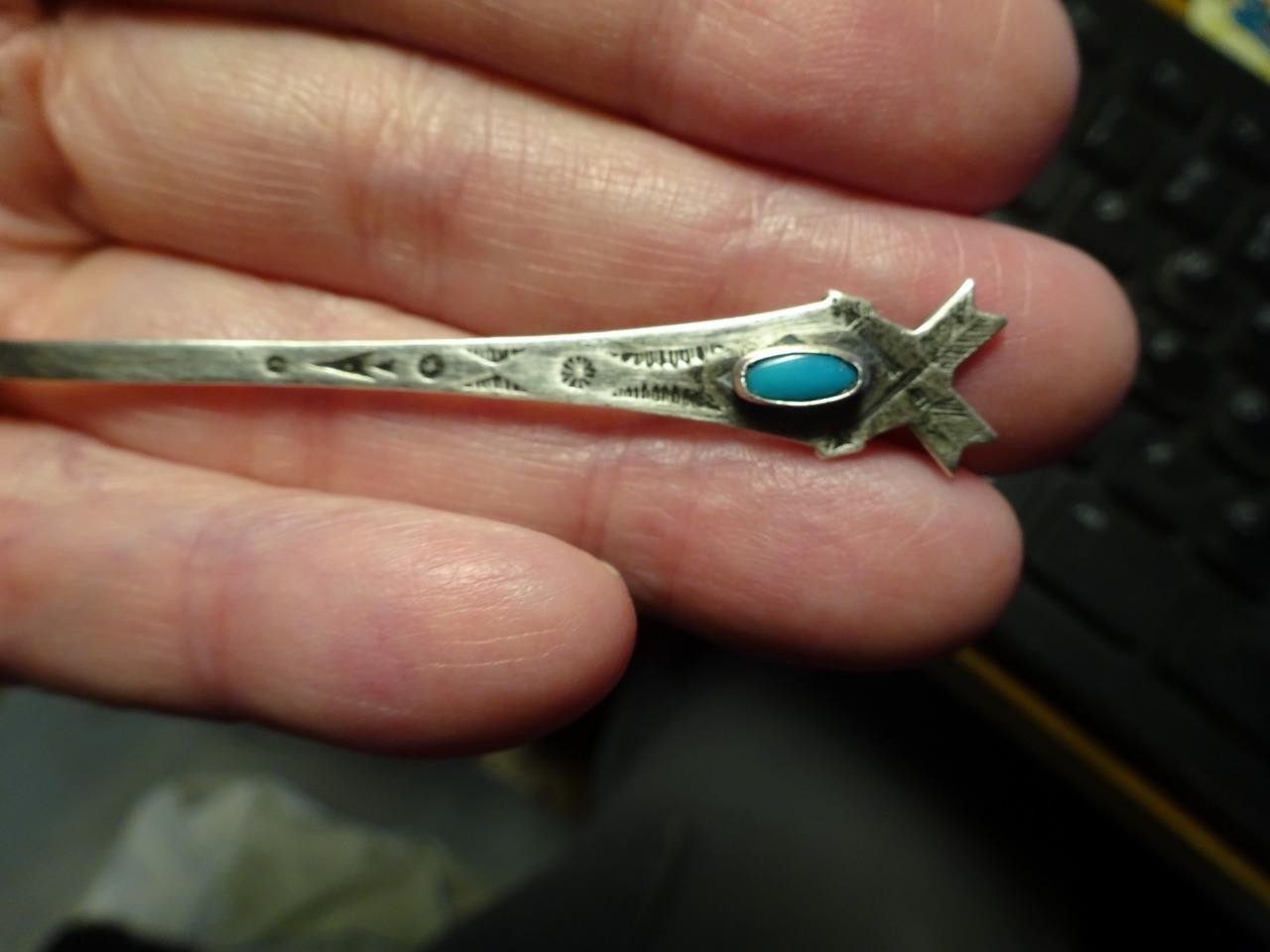 Antique NATIVE AMERICAN INDIAN “STERLING SILVER TURQUOISE SPOON” Crossed Arrows
