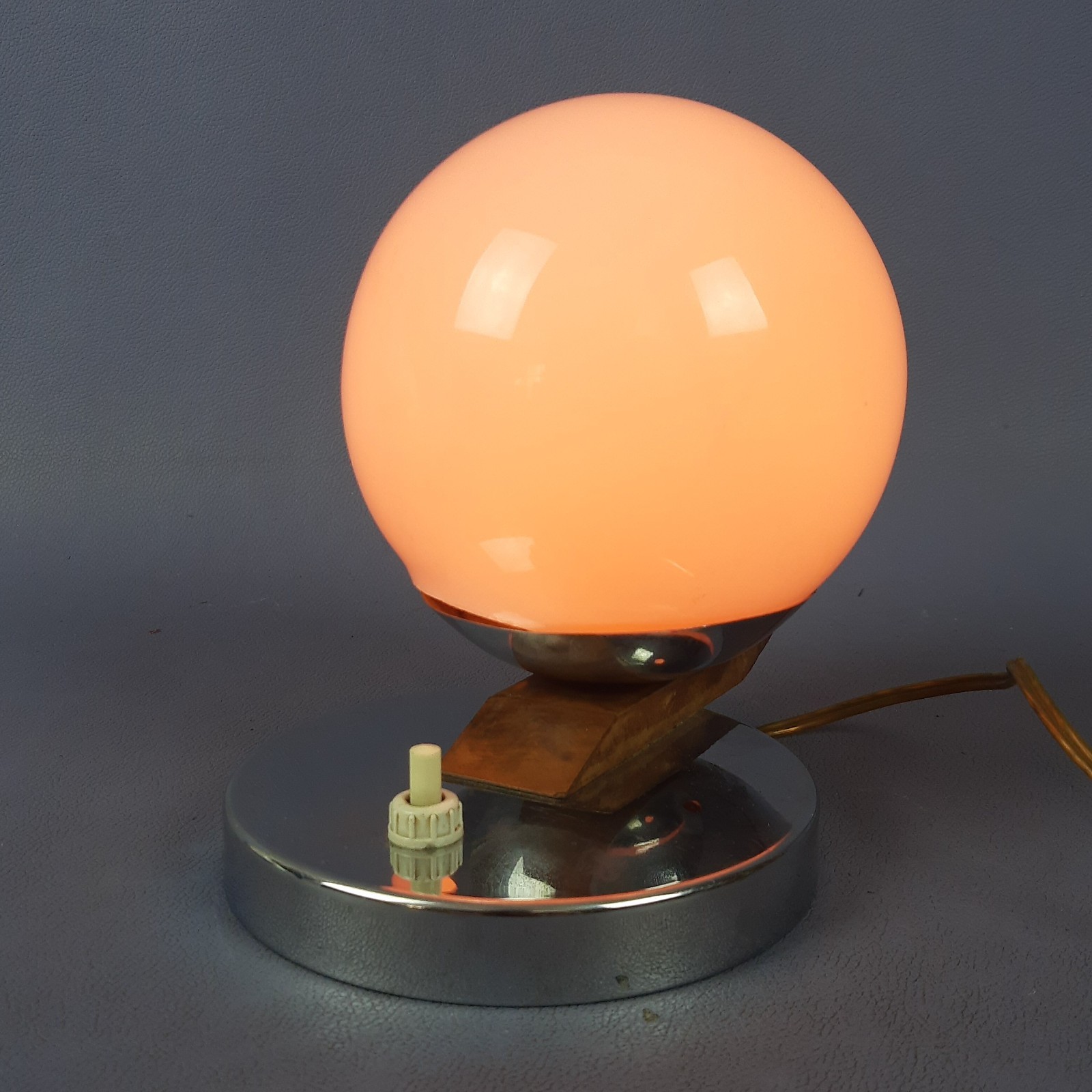 Table Lamp Sphere Murano Glass Pink Chrome Metal Mid-Century 1950